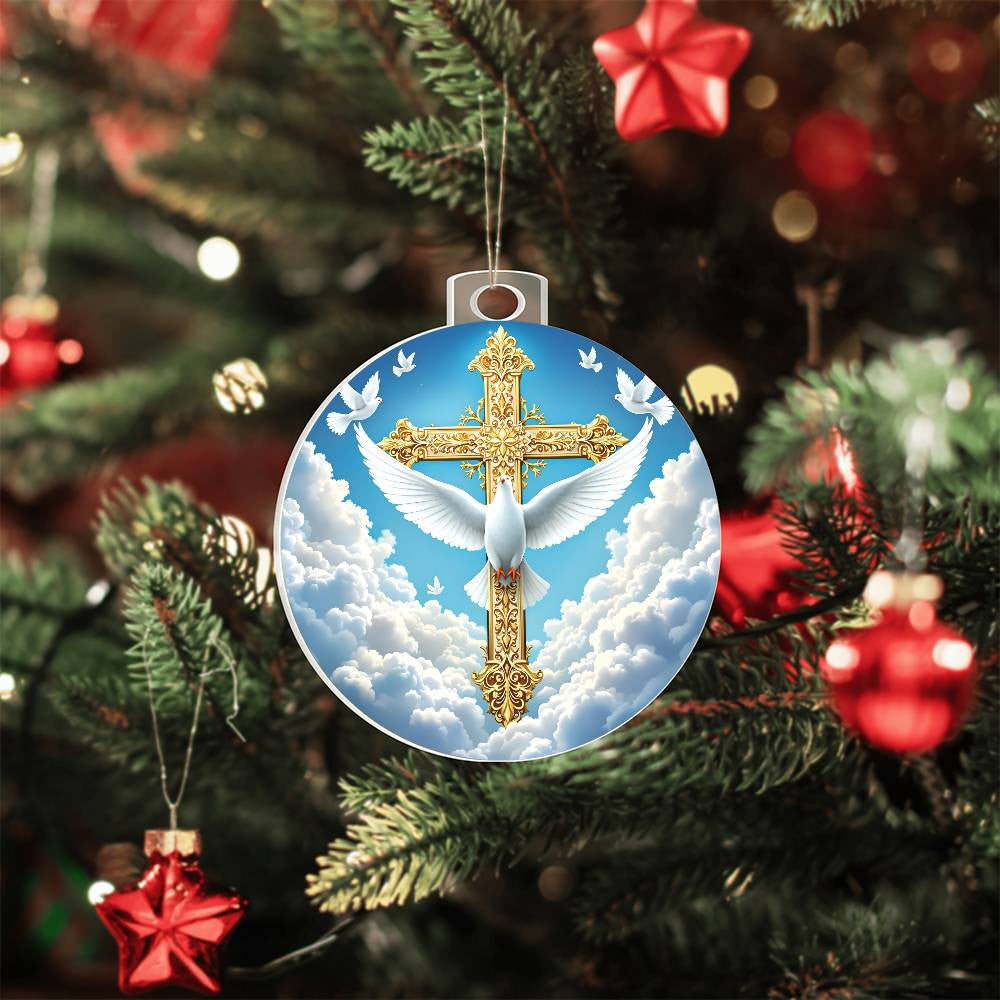 Cross and Dove Acrylic Christmas Ornament-[Heartfelt Family Gift]