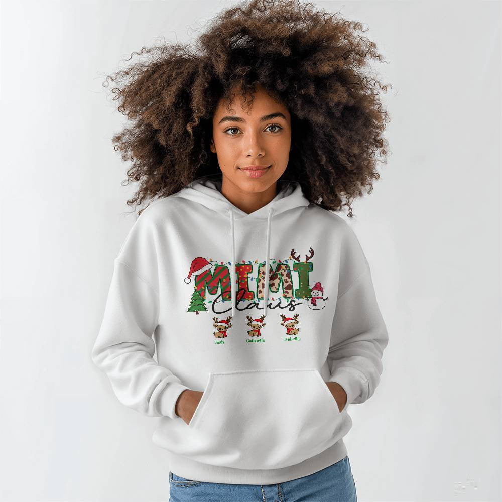 Personalized Mimi Claus Hooded Sweatshirt in Black or White-[Heartfelt Family Gift]