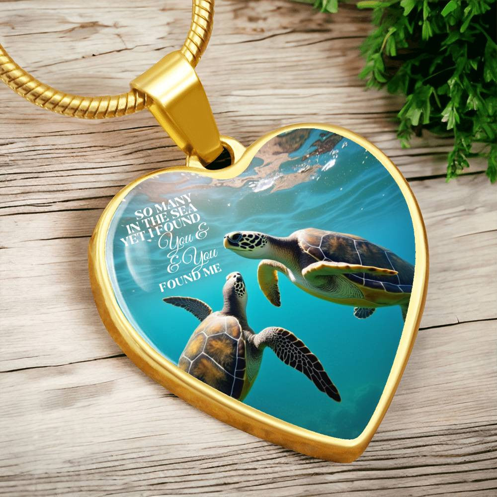 So Many In The Sea Turtles Heart Necklace with Engraving-[Heartfelt Family Gift]
