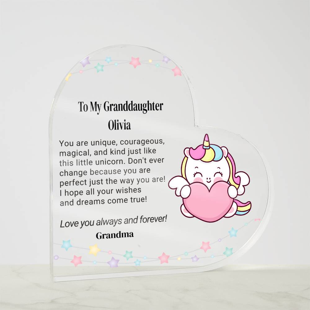 Daughter Unicorn Acrylic Heart Plaque