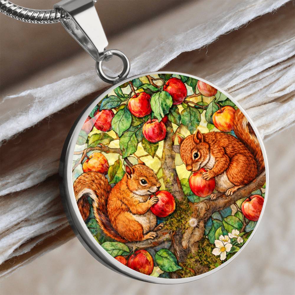 Squirrels in Apple Tree Jewelry, Engraved Necklace Bracelet Keychain, Nature Lover Gift, Animal  Woodland Forest Keepsake