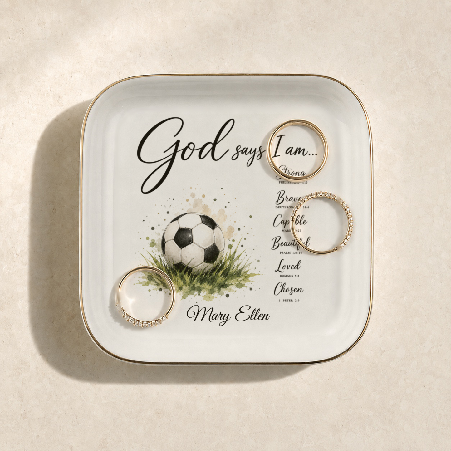 Christian Soccer Jewelry Tray Trinket Dish