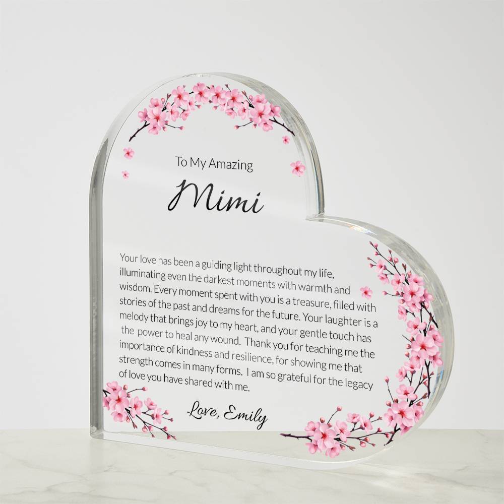 Mimi Acrylic Heart Plaque, Grandma Gift, Personalized Grandma Keepsake, Heartfelt Grandmother Tribute, Mother's Day Gift for Mimi