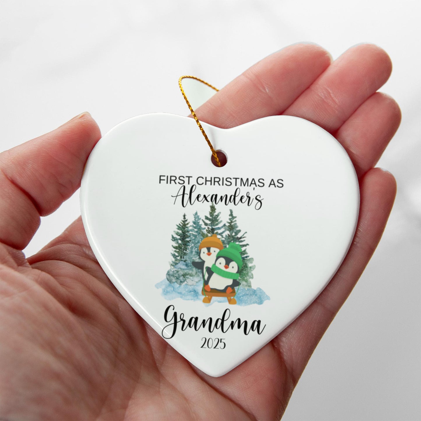 First Christmas As Grandma Heart Ornament