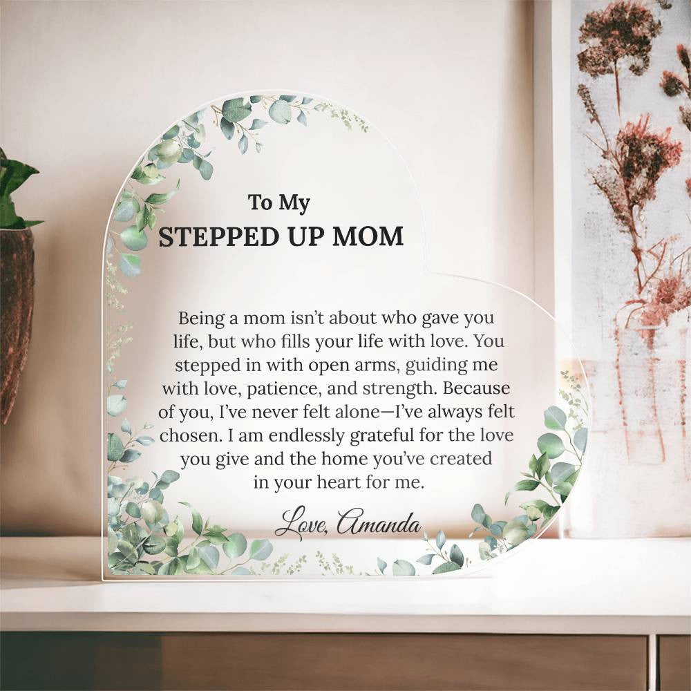 Personalized Stepped Up Mom Heart Plaque