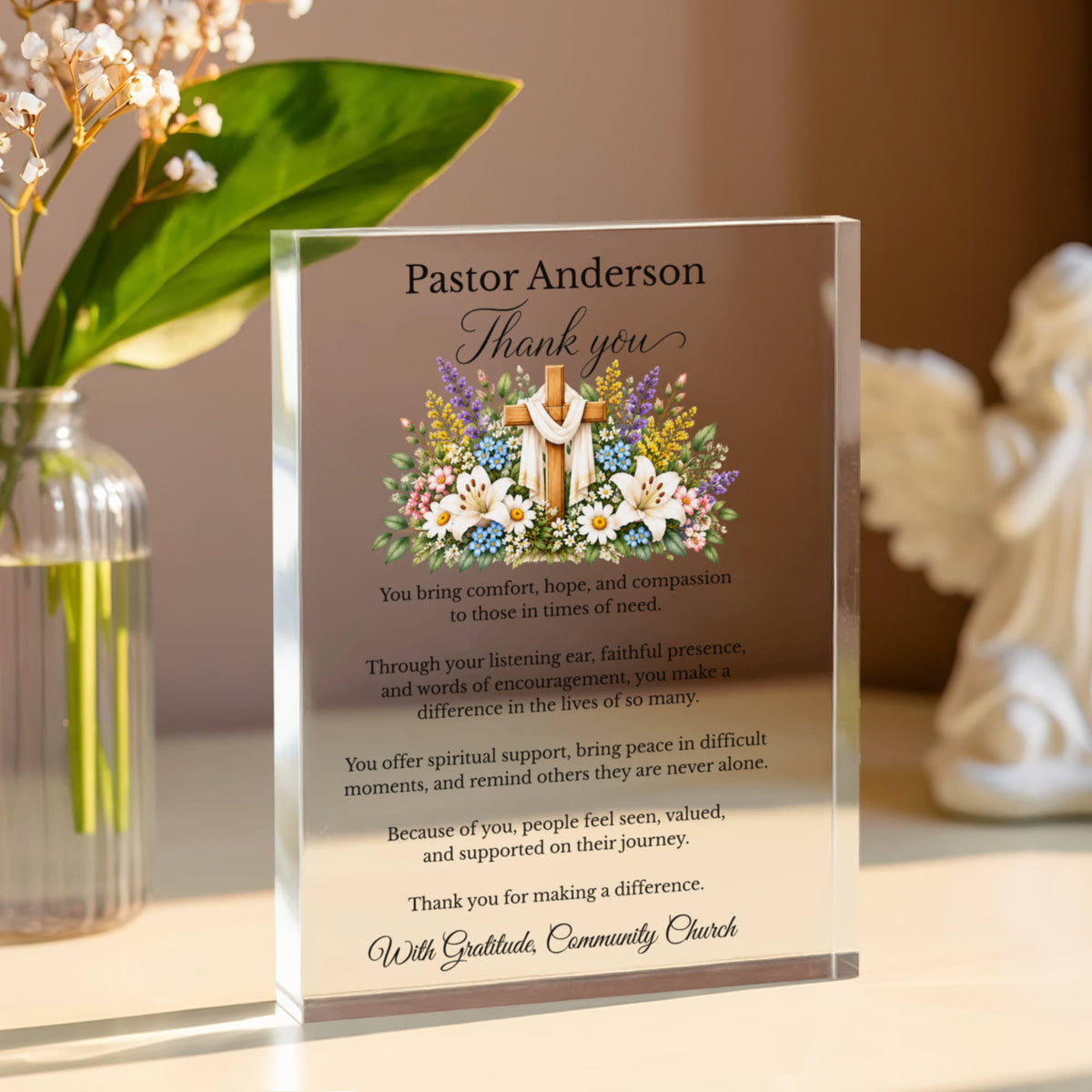 Clergy Gratitude Acrylic Block, Church Pastor Recognition Gift