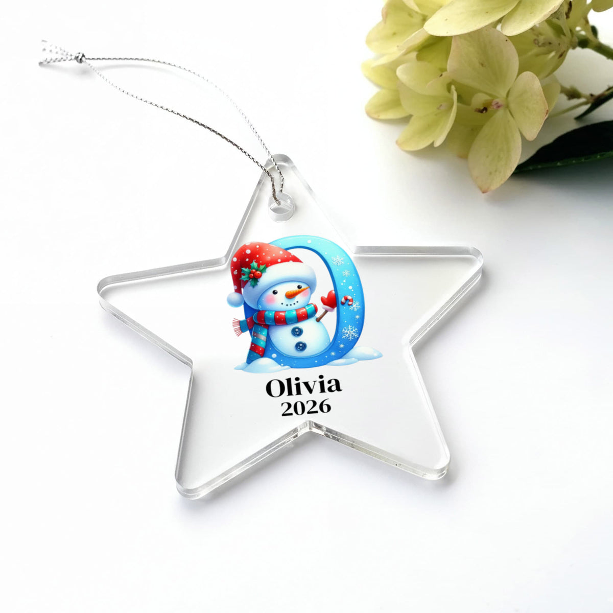 Snowman Initial Star Ornament