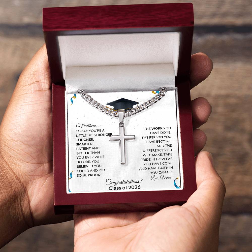 Graduation Cross Necklace Gift with Cuban Link Chain