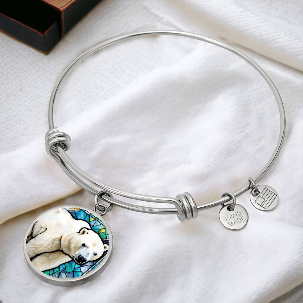 Polar Bear Necklace, Polar Bear Charm Bangle Bracelet, Polar Bear Jewelry, Gift for Polar Bear Lover, White polar bear, Polar Bear charm-[Heartfelt Family Gift]