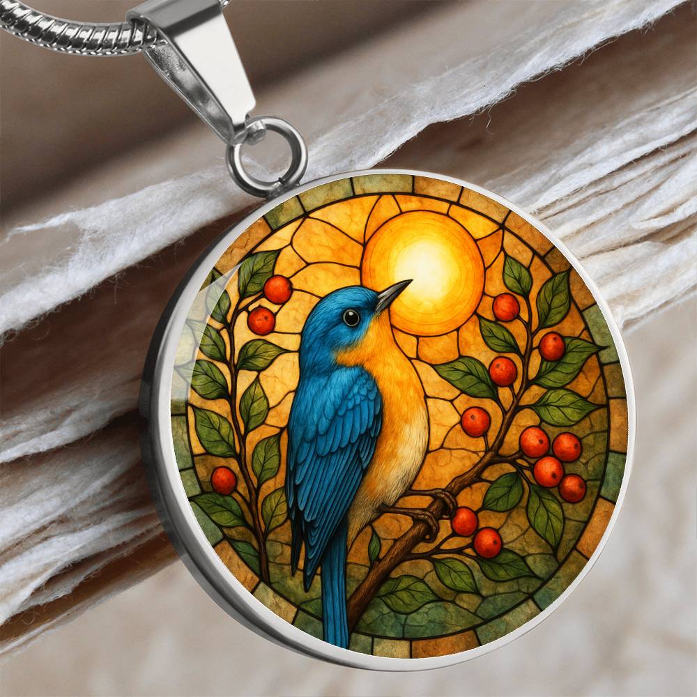 Bluebird Floral Necklace with Engraving