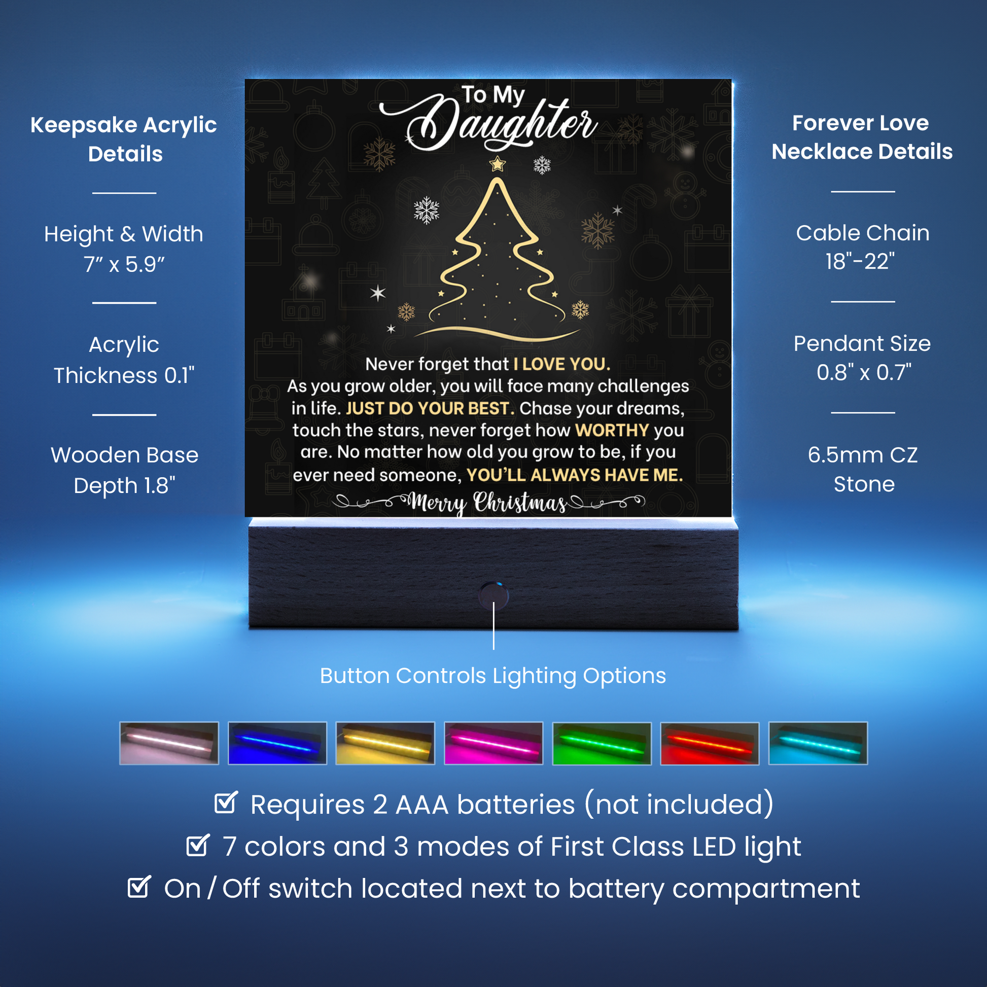 Daughter Christmas LED Acrylic Heart Necklace & Plaque-[Heartfelt Family Gift]