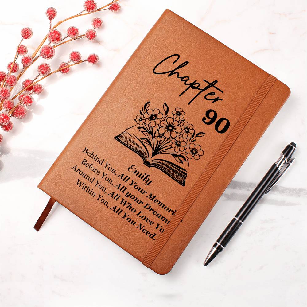 Chapter 90 Birthday Journal, Vegan Leather Notebook, Personalized Gift for 90th Birthday, Custom Printed Journal, Memory Keepsake