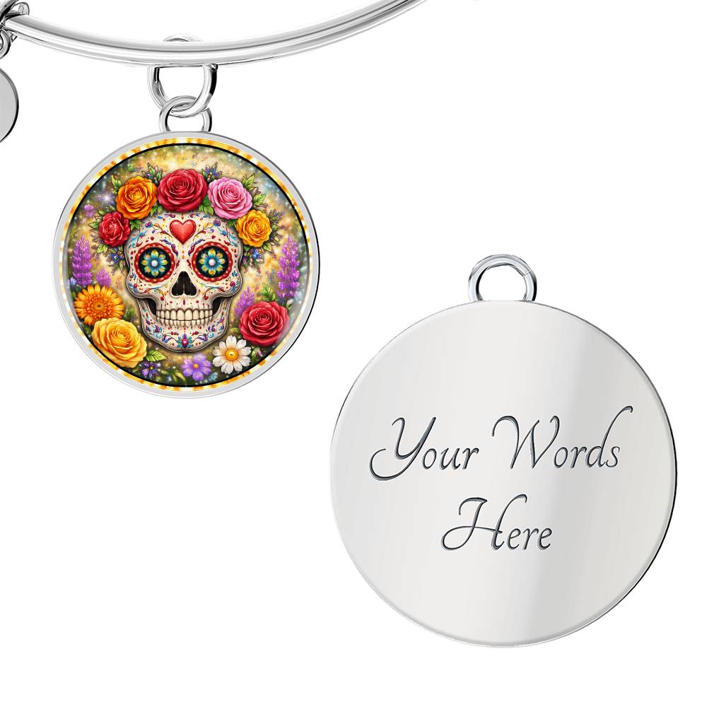 Sugar Skull Personalized Engraved Necklace Bracelet or Keychain