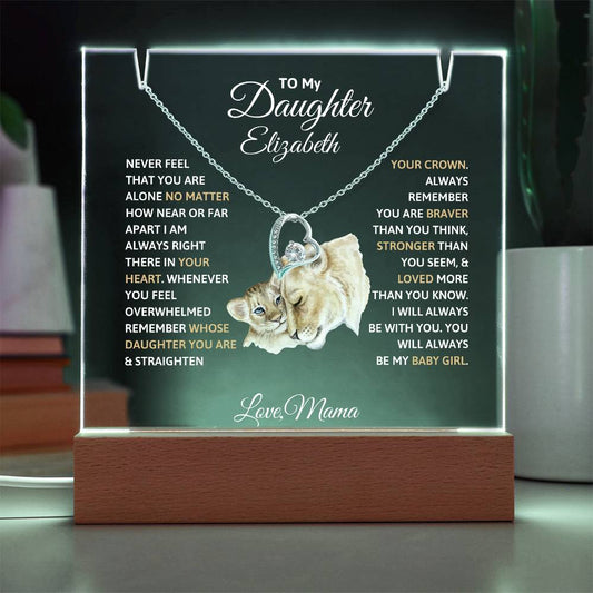 Daughter from Mom  LED Acrylic Heart Necklace Plaque Gift Set-[Heartfelt Family Gift]