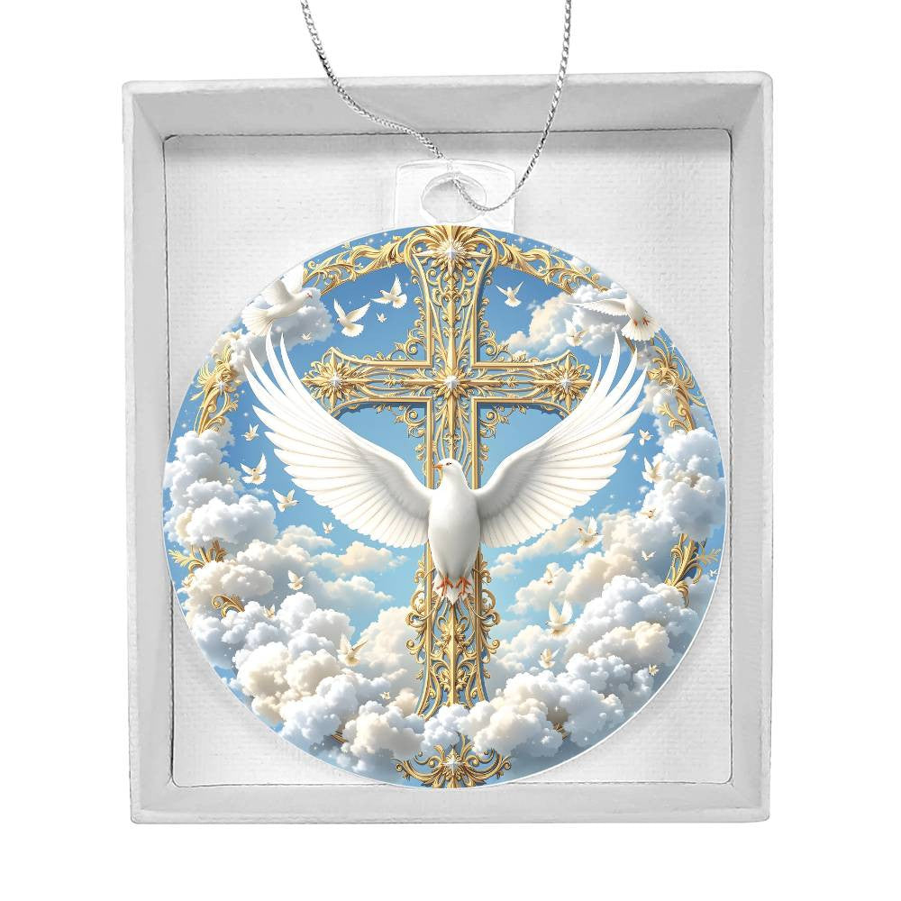 Cross and Dove Clear Acrylic Christmas Ornament-[Heartfelt Family Gift]