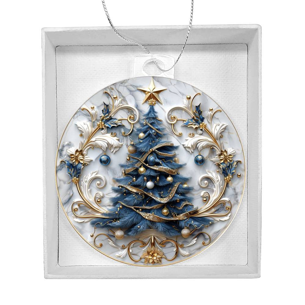 Blue Gold Christmas Tree Acrylic Christmas Ornament-[Heartfelt Family Gift]