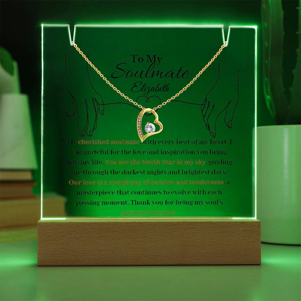 Soulmate  LED Acrylic Heart Necklace & Plaque Gift Set-[Heartfelt Family Gift]