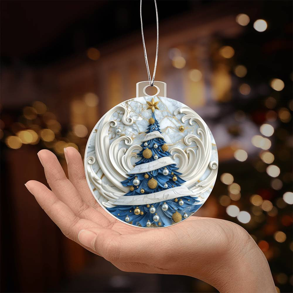 Blue Christmas Tree Acrylic Christmas Ornament-[Heartfelt Family Gift]