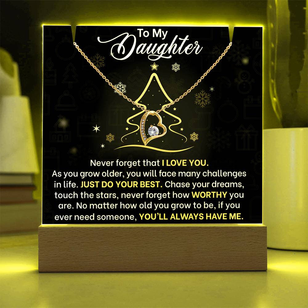 Daughter Christmas LED Acrylic Heart Necklace & Plaque-[Heartfelt Family Gift]