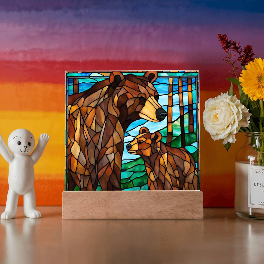 Bear Family Cub Acrylic Square Plaque-[Heartfelt Family Gift]