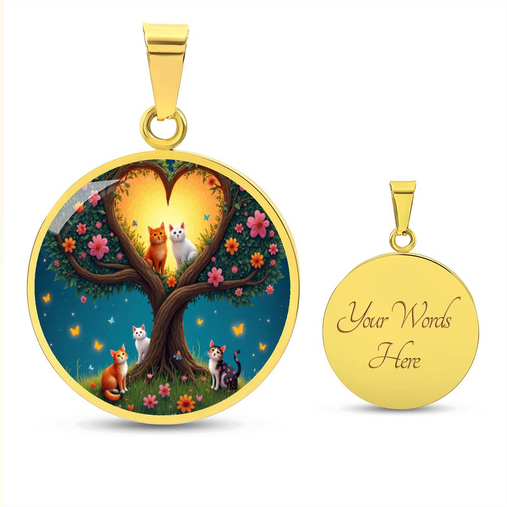 Personalized Cat Lover Pendant Necklace, Engraved Cat Jewelry, Unique Cat Gift, Heart-Shape Tree Design, Pet Memorial Jewelry, rainbow bridge