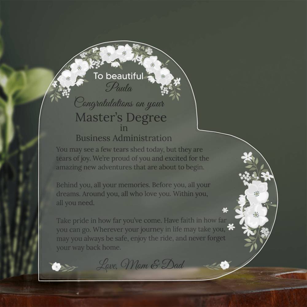 Personalized Master's Degree Heart Plaque