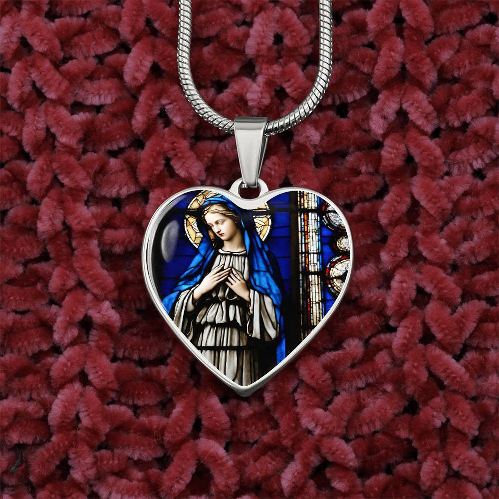 Mother Mary Heart Necklace with Engraving-[Heartfelt Family Gift]