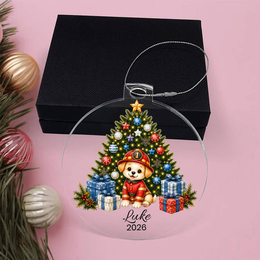 Firefighter Puppy Christmas Ornament