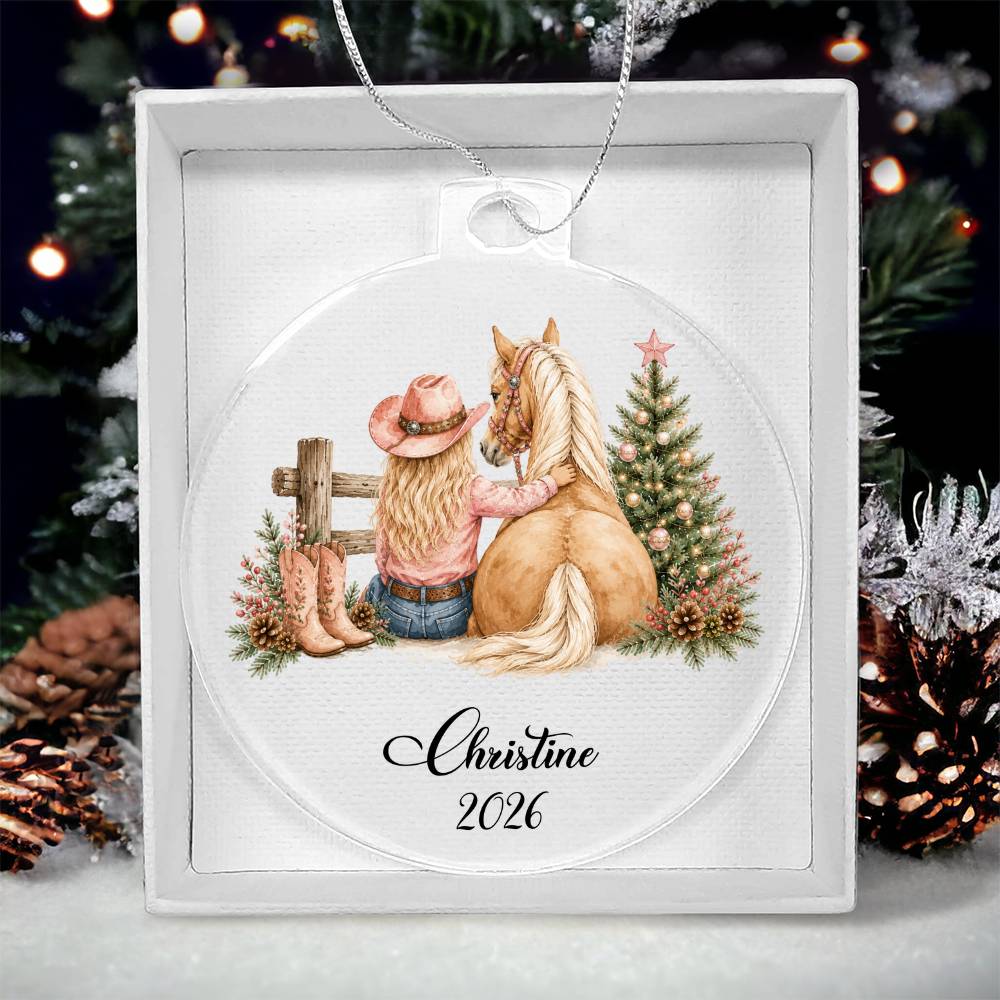 Personalized Cowgirl Horse Ornament