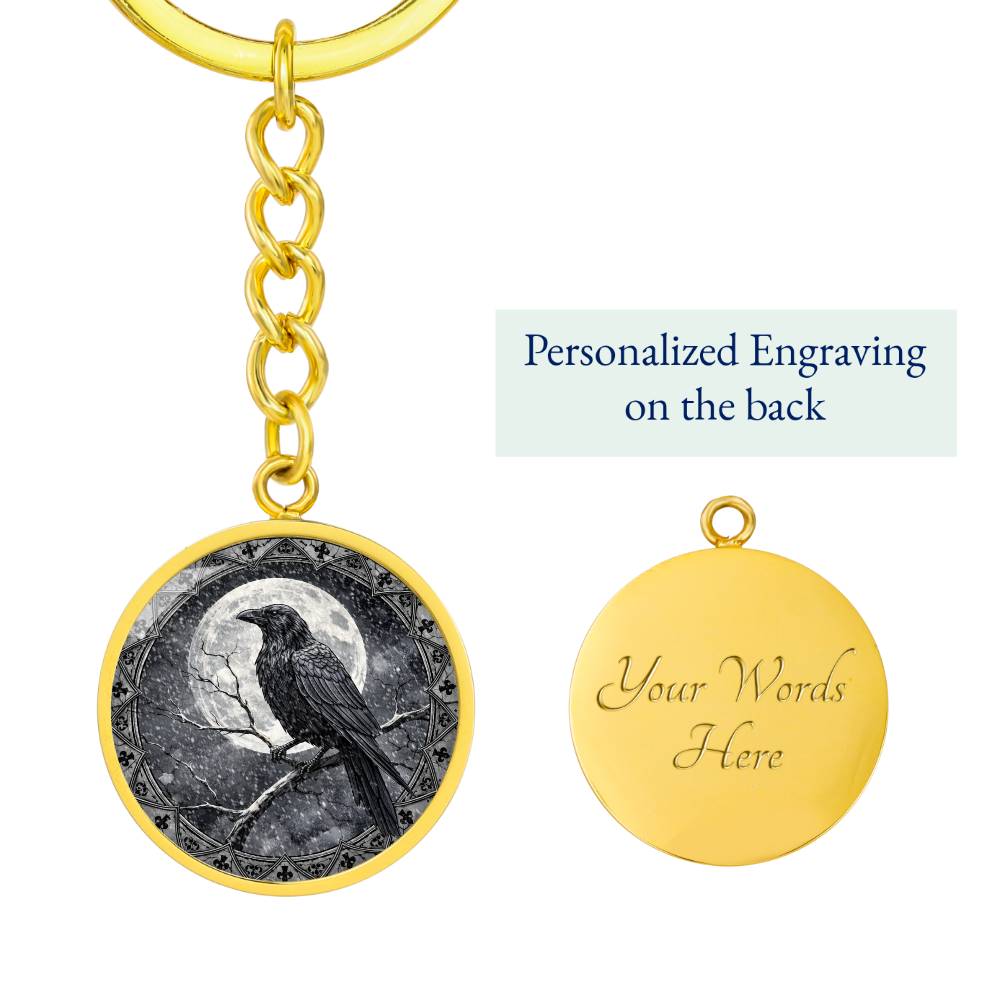 Black Crow Necklace, Personalized Engraved Jewelry, Raven Keychain, Gothic Gift, Unique Pendant, Spiritual Keepsake, Customizable