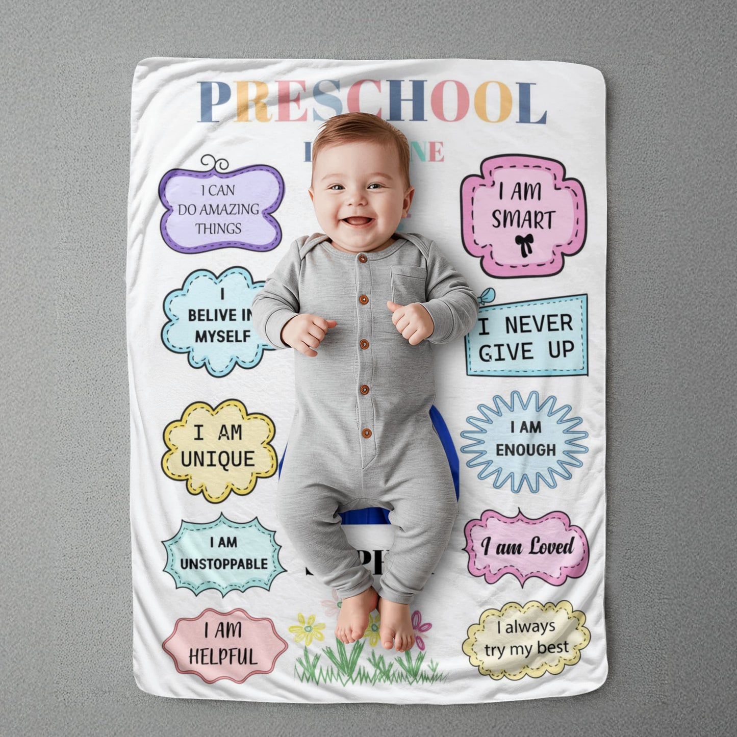 Personalized Preschool Graduation Photo Affirmation Blanket