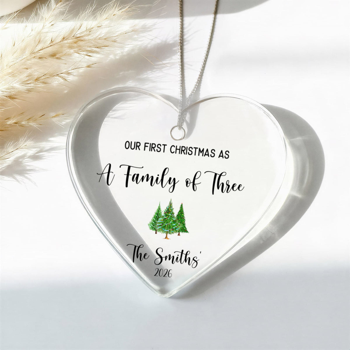 First Christmas As A Family of Three Ceramic Heart Ornament