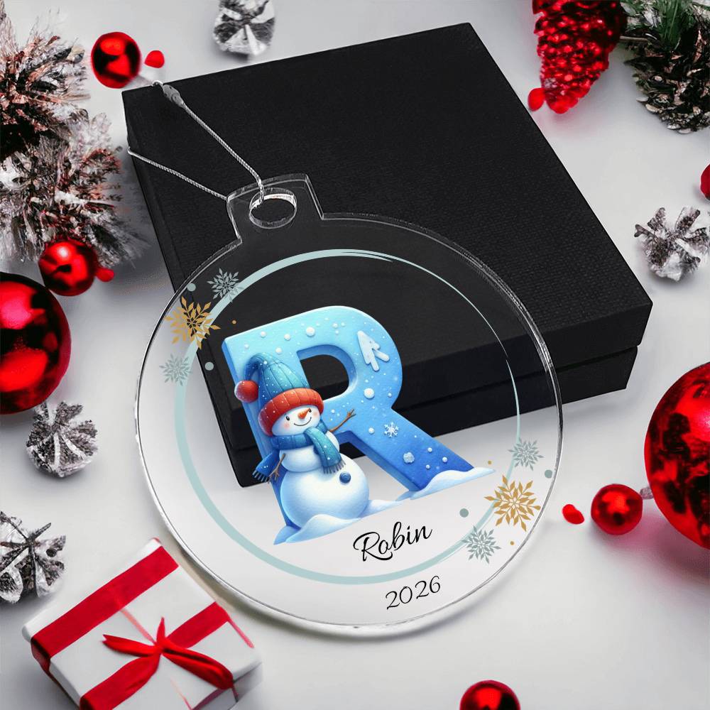 Snowman Letter Initial Acrylic Christmas Ornament