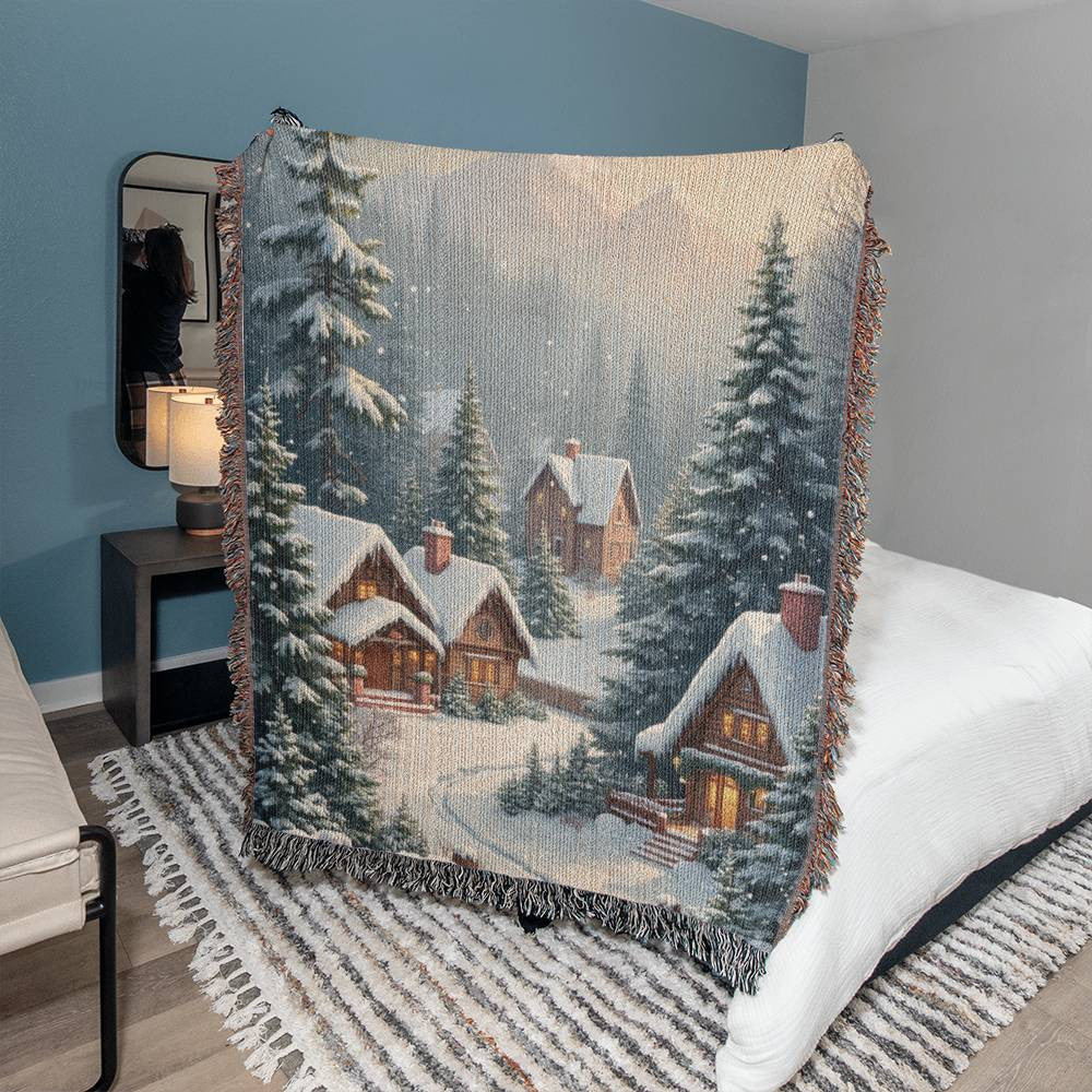 Snowy Village Christmas Woven Blanket-[Heartfelt Family Gift]
