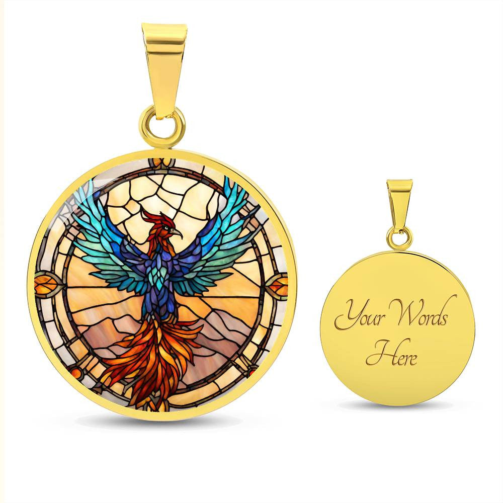 Rising Phoenix Round Pendant Necklace in Gold or silver-[Heartfelt Family Gift]