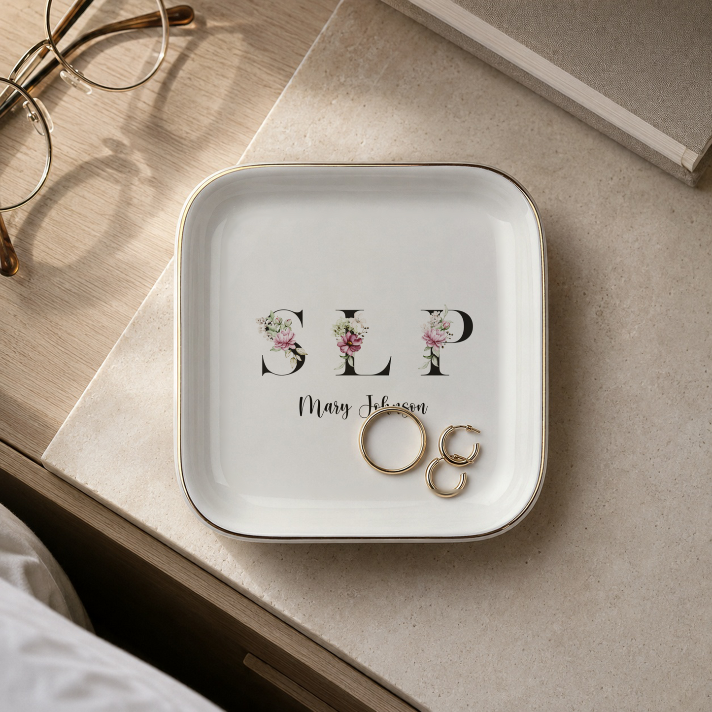 Speech Language Pathologist Jewelry Dish, Personalized SLP Gift, Christmas Coworker Gift, Graduation Gift for Speech Therapist, Floral Tray
