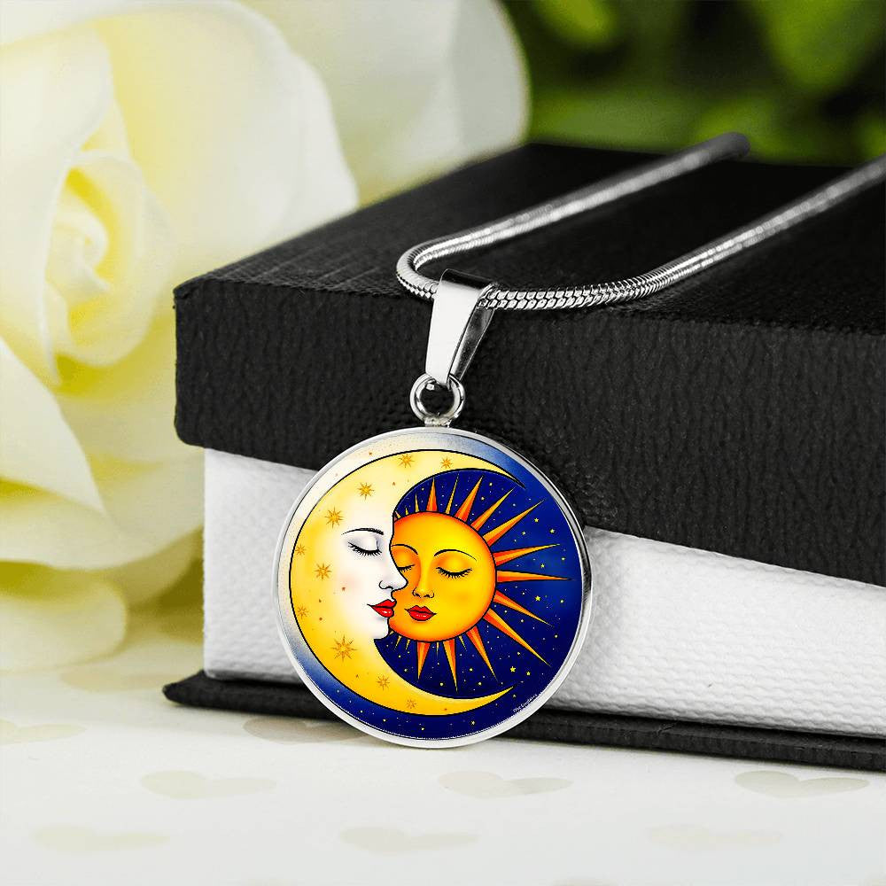 Sun Moon Pendant Necklace with Engraving-[Heartfelt Family Gift]