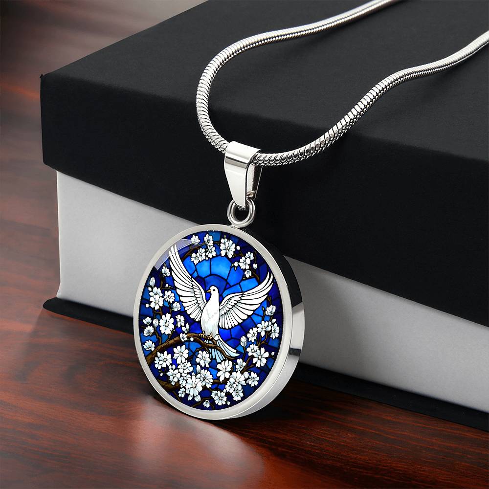 Holy Spirit Dove Engraved Pendant Necklace
