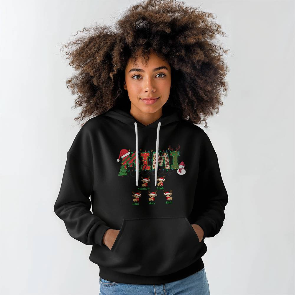 Personalized Mimi Claus Hooded Sweatshirt in Black or White-[Heartfelt Family Gift]