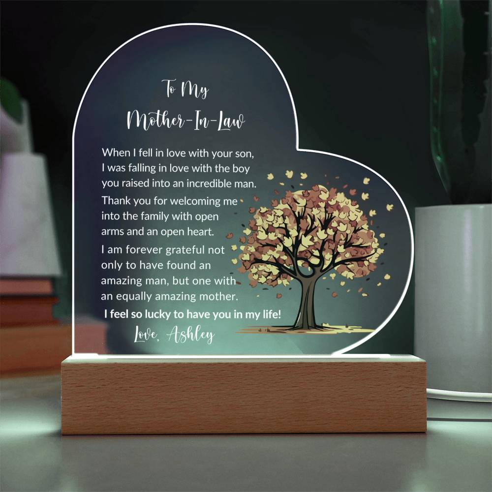 Mother In Law Acrylic Heart Plaque Gift