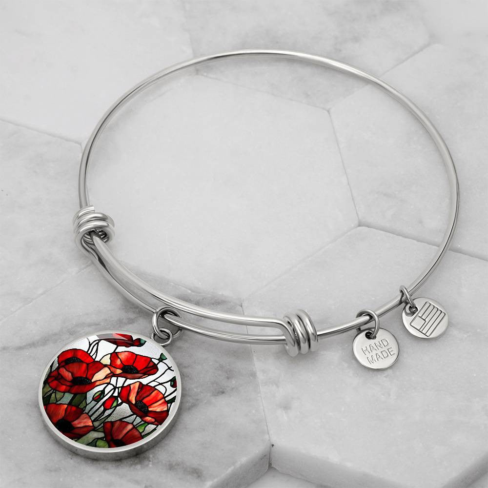 Red Poppy Flower Necklace or Bangle Bracelet with Optional Engraving-[Heartfelt Family Gift]