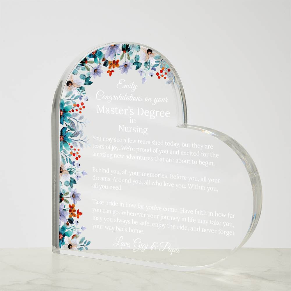 Personalized Master's Degree Heart Plaque