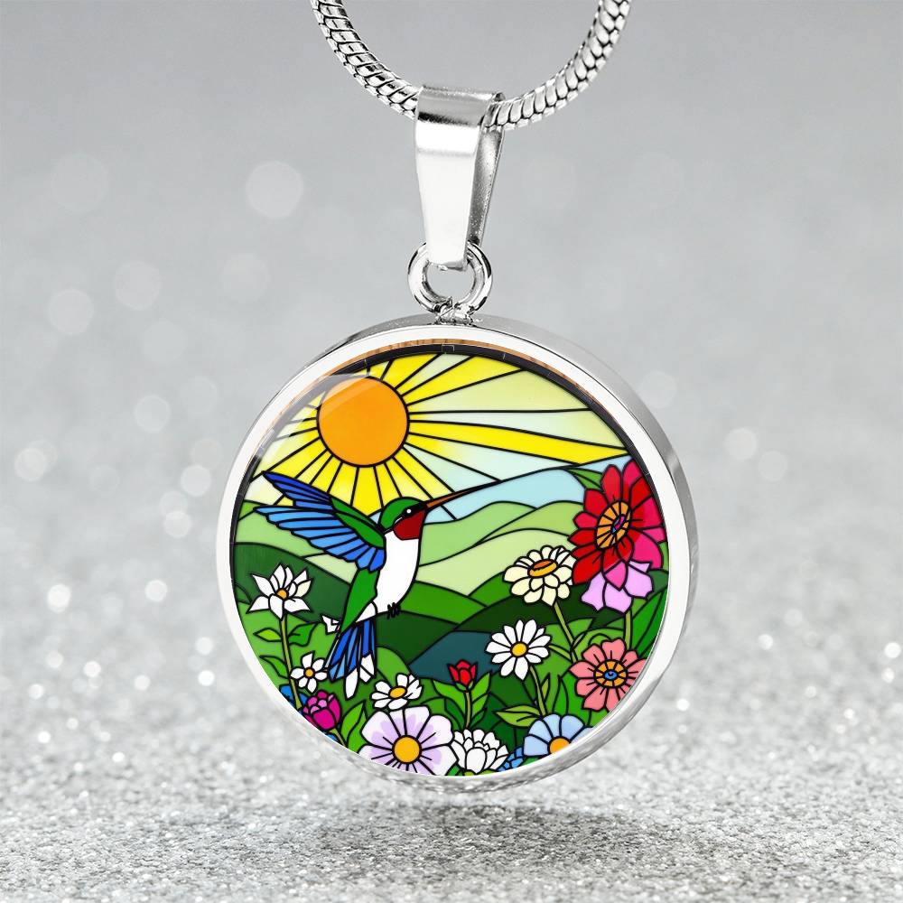 Hummingbird Necklace, Floral Pendant, Gift for Nature Lovers, Vibrant Jewelry, Artistic Necklace, Summer Accessory, Nature Inspired Necklace