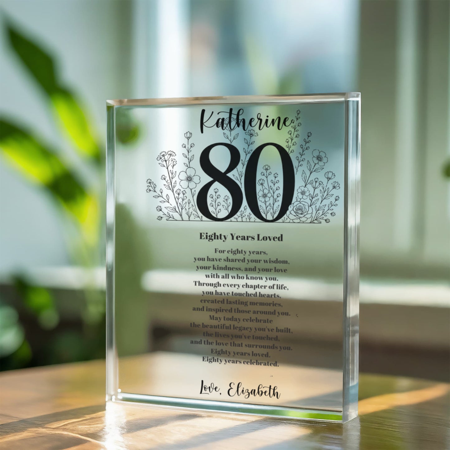 80th Birthday Plaque, Personalized Acrylic Keepsake Gift for Mom, Eighty Years Loved