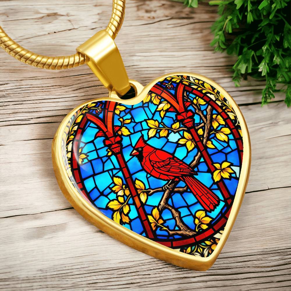 Cardinal Faux Stain Glass Pendant Necklace