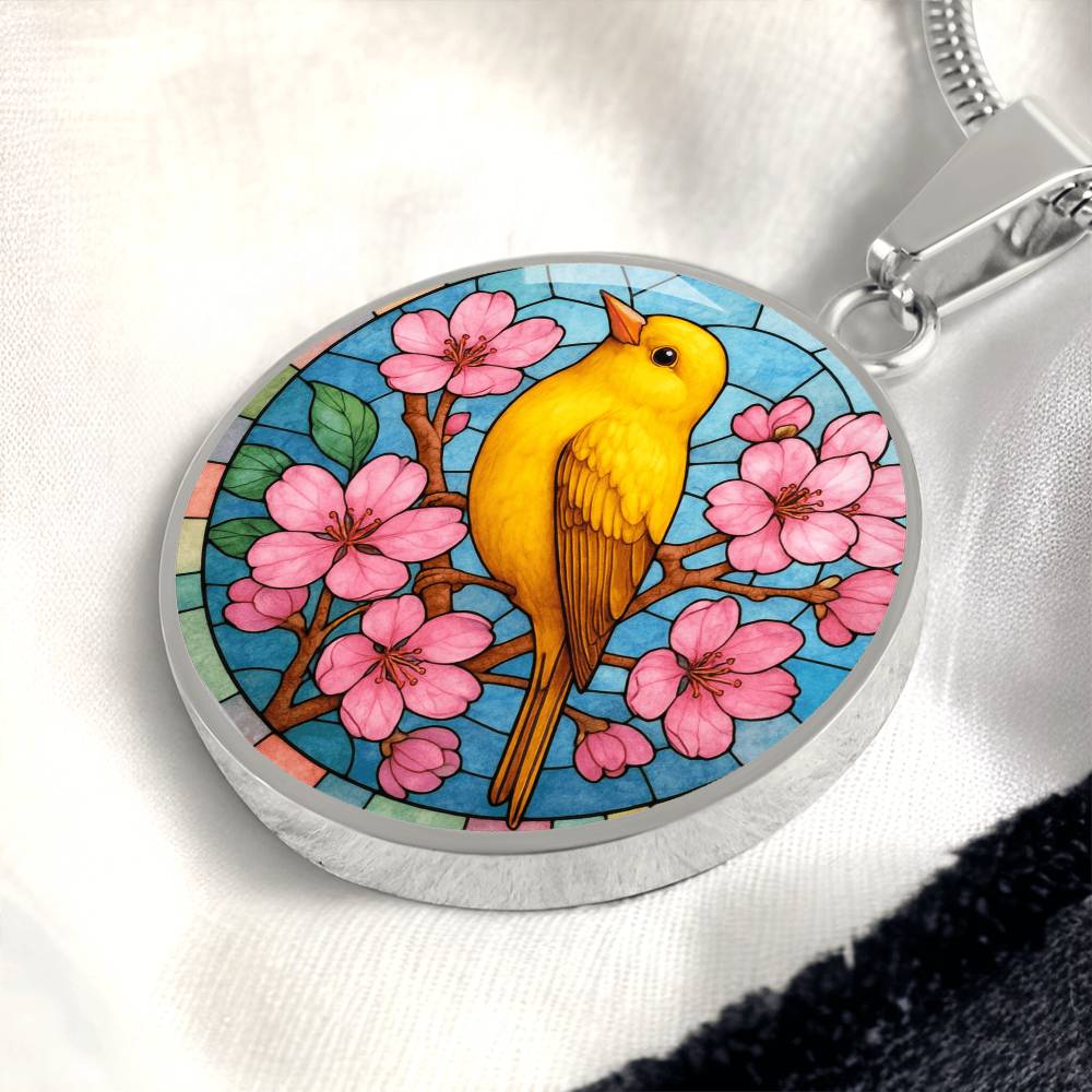 Goldfinch  Yellow Bird Floral Necklace with Engraving