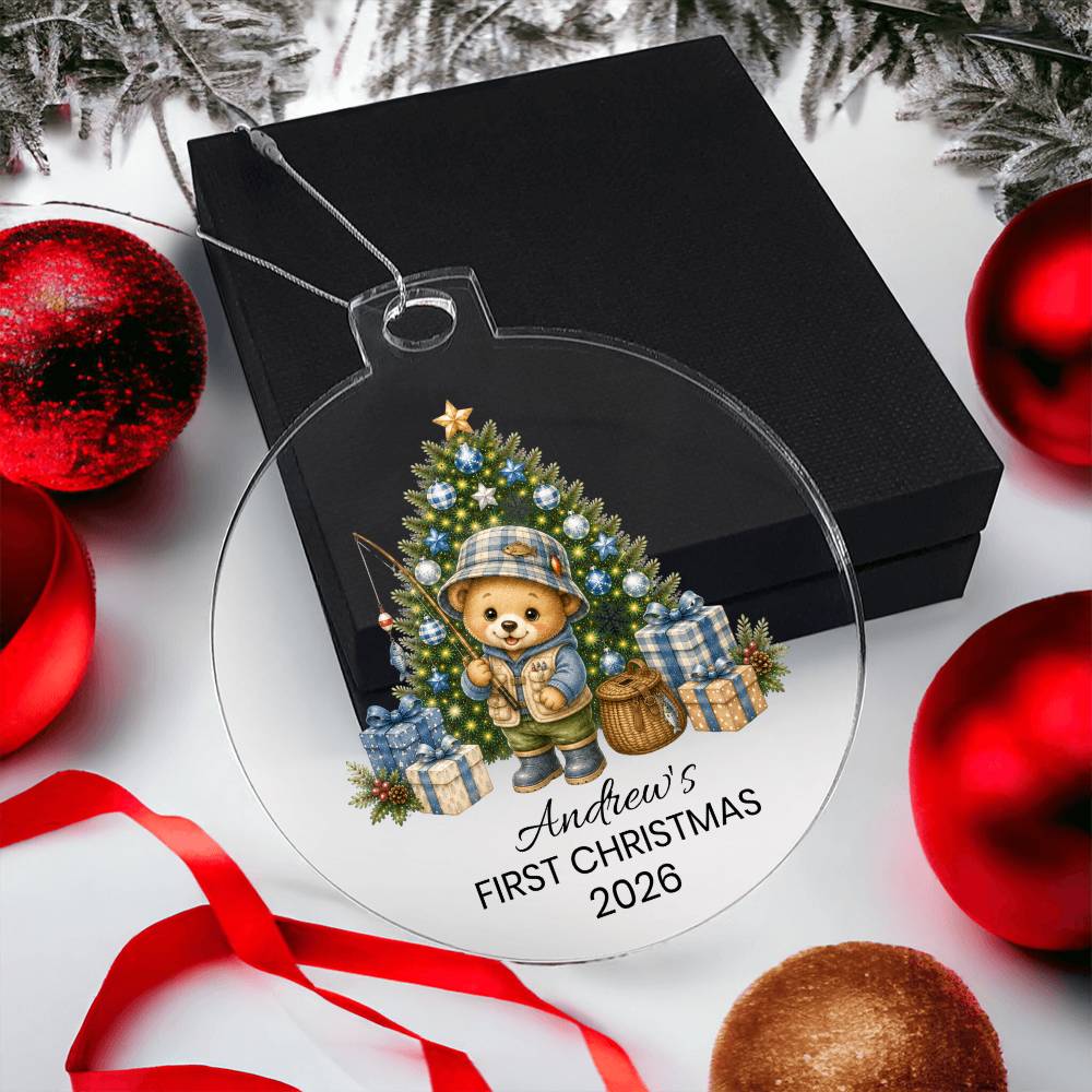 Fishing Teddy Bear Christmas Ornament for Kids