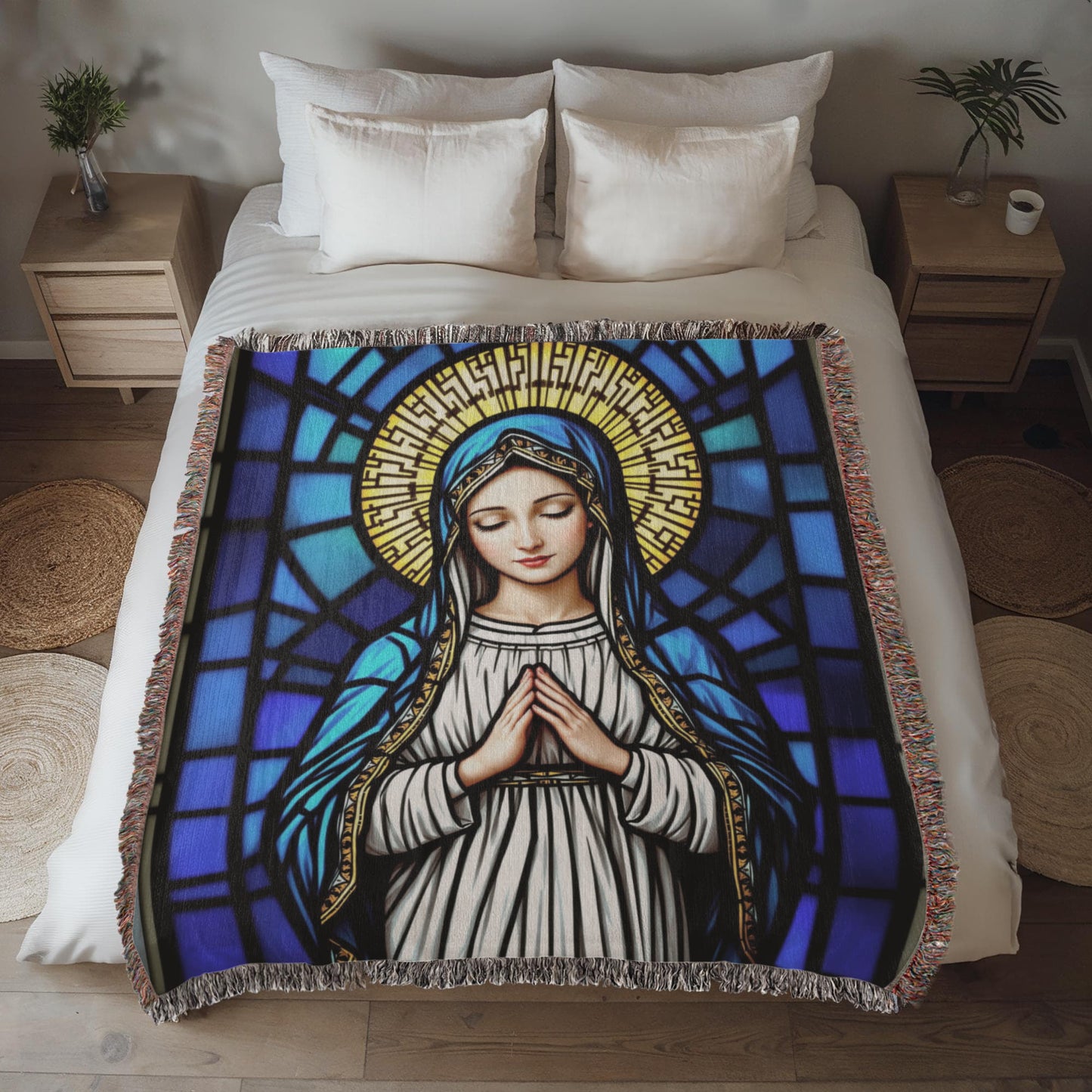 Mother Mary Woven Cotton Throw Blanket-[Heartfelt Family Gift]
