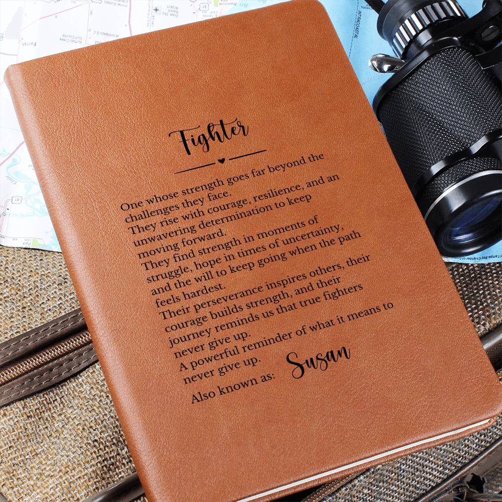 Strength of a Warrior Vegan Leather Journal, Personalized Inspirational Gift, Custom Engraved Notepad, Courage Resilience Diary