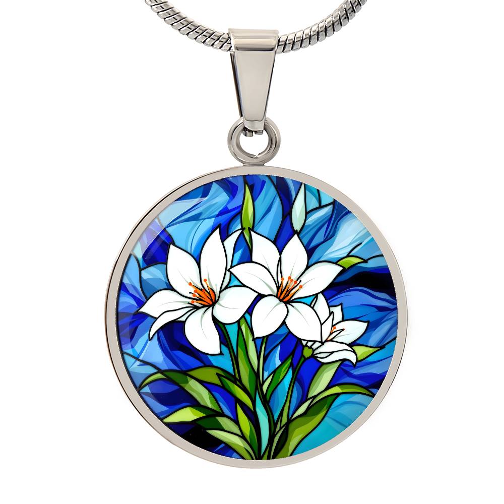 Lily Floral Necklace with Engraving